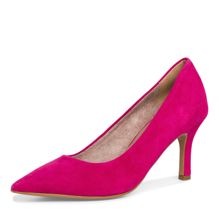 Tamaris 22434 Ladies Hot Pink Suede Leather Stiletto Heel Slip On Court Shoes