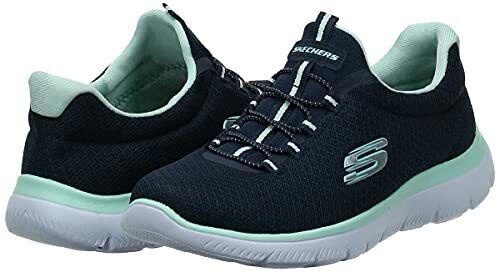 Skechers Summits Navy/Aqua Womens Mesh Pull On Trainers Memory Foam Bungee