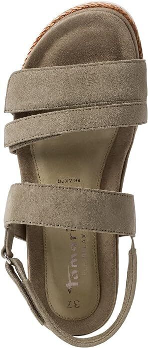 Tamaris 28227 Relax Ladies Olive Green Suede Triple Touch Fasten Wedge Sandals