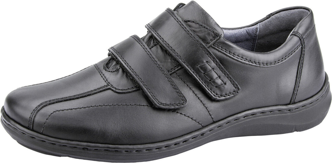 Waldlaufer Herwig 478301 Mens  Black Leather Wide Double Touch Fastening Casual Shoe