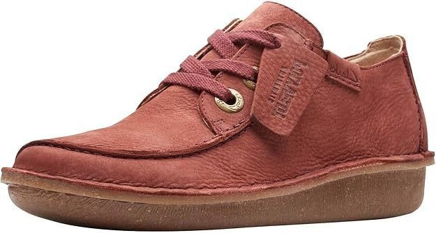 Clarks Funny Dream Womens Leather Lace Up Curved Wedge Shoes Chestnut Nubuck