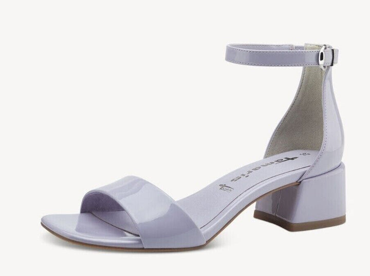 Tamaris 28228 Ladies Vegan Lavender Patent Block Heel Touch Fasten Strap Sandals