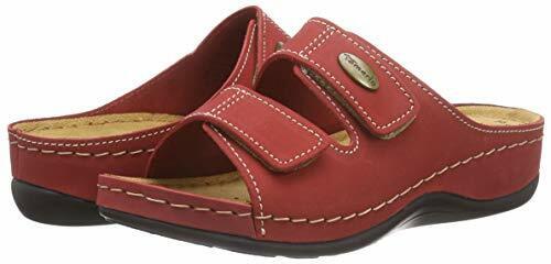 Tamaris 27510 Ladies Red Leather Raised Sole Touch Fasten Wide Fit Mule Sandals