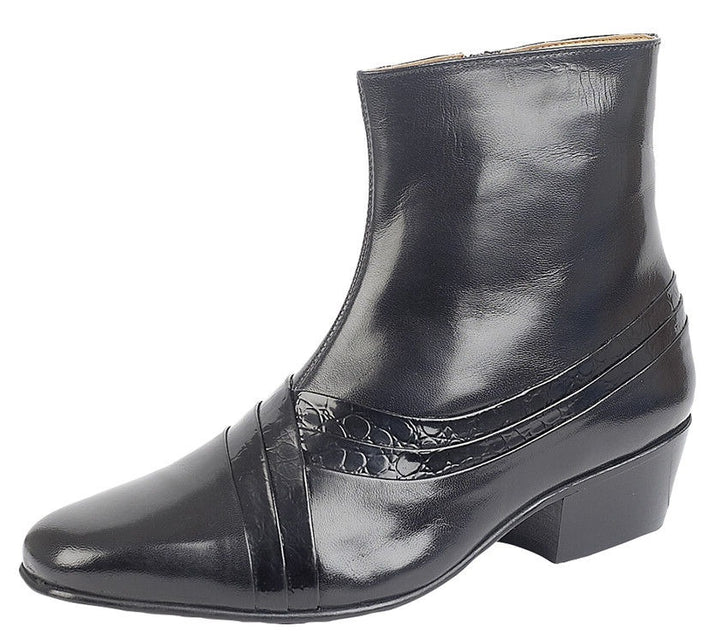 Montecatini MT5113 Mens Cuban Heel Black Reptile Leather Zip Up Formal Dress Boots