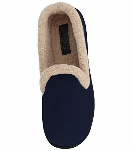 Jo & Joe Cashmere Ladies Light Weight Navy Blue Soft Velour Warm Lined Fleece Trim Hard Sole Slippers