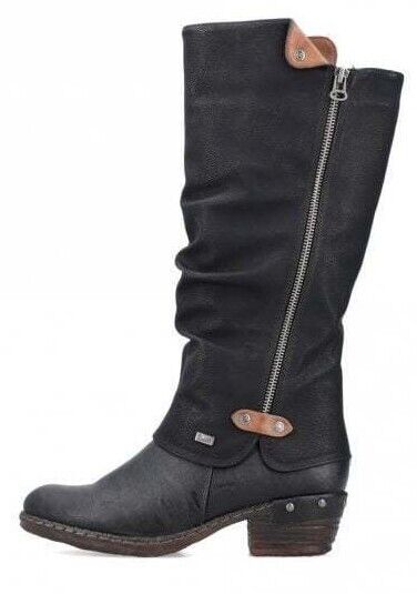 Rieker 93655 Ladies Water Resistant Black Ruched Double Zip Fasten Lambs Wool Lined Calf Boots