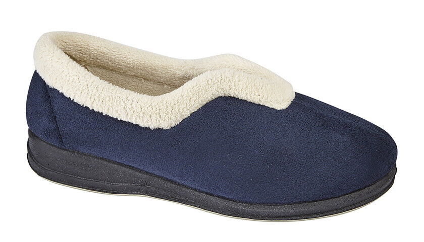 Sleepers Ladies Olivia Navy Memory Foam V Throat Warm Fleece Lined Slippers