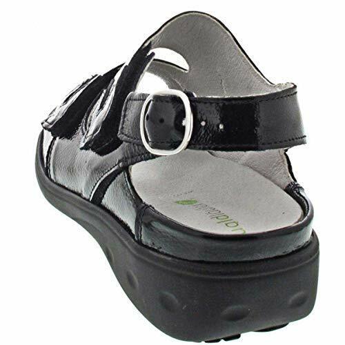 Waldlaufer Kara Ladies EXTRA WIDE Black Patent Leather Sandals Removable Insoles