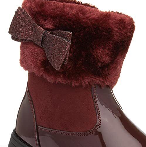 Chatterbox Jane Girls Burgundy Patent Winter Boots Faux Fur Sparkly Bow Trim