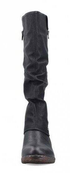 Rieker 93655 Ladies Water Resistant Black Ruched Double Zip Fasten Lambs Wool Lined Calf Boots