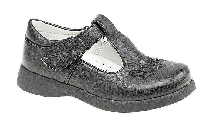 Boulevard C732 Girls Black School Shoes Velcro Strap T Bar Sizes 6-2