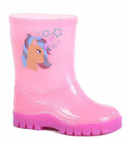 Stormwells Girls Kids Waterproof Wellies Pink Glitter Cute Unicorn Motif