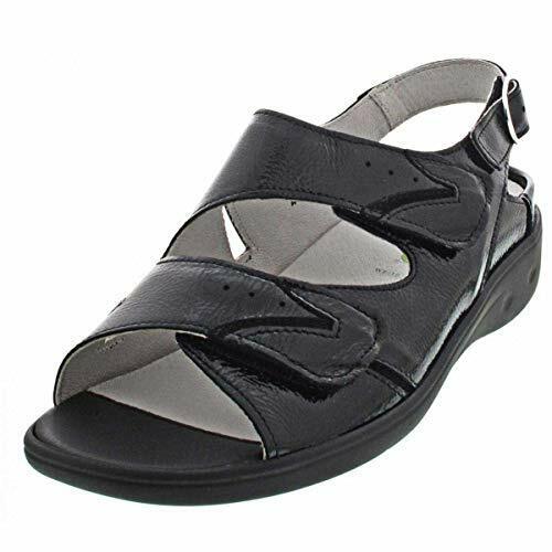 Waldlaufer Kara Ladies EXTRA WIDE Black Patent Leather Sandals Removable Insoles