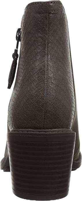 Clarks Scene Zip Womens Block Heel Ankle Dark Taupe Waxy Leather/ Snake Print Boots With Outer Zip Fasten