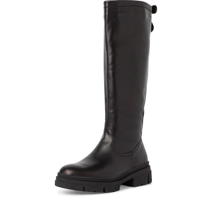 Tamaris 25622 Ladies Black Leather Chunky  Calf Length Boots With Touch It Footbed & Inside Zip Fastening