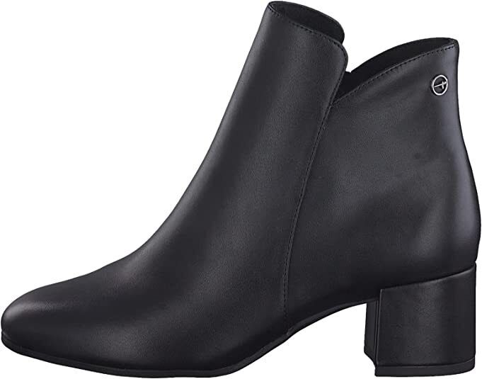 Tamaris 25382 Ladies Vegan Black Matt Zip Fastening Ankle Boots Wth Touch It Memory Foam Footbed & Block Heel