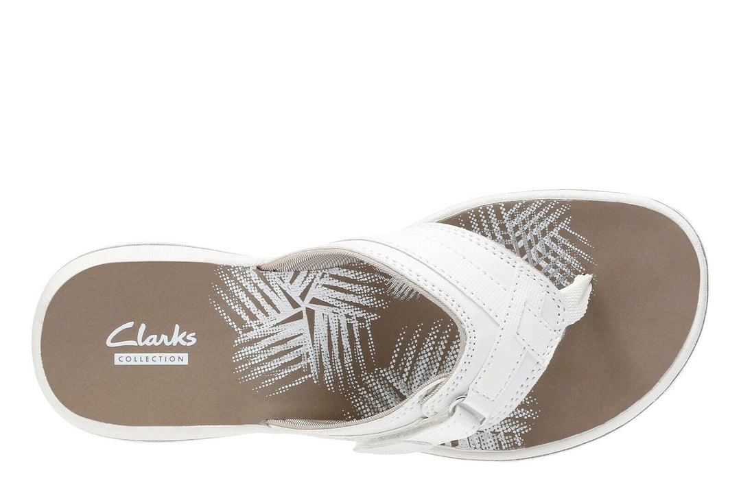 CLARKS BRINKLEY SEA WHITE TOE POST CUSHION FLIP FLOPS SUMMER TOUCH FASTEN SANDAL