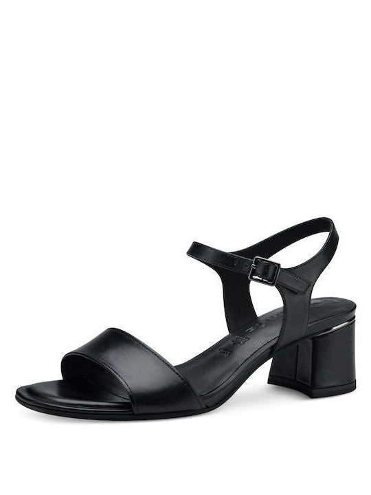 Tamaris 28232 Ladies Black Leather Block Heel Buckle Strap Leather Lined Sandals