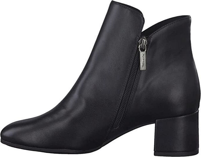 Tamaris 25382 Ladies Vegan Black Matt Zip Fastening Ankle Boots Wth Touch It Memory Foam Footbed & Block Heel