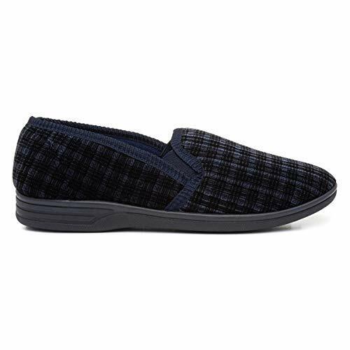 Jo & Joe Duke Mens Navy Blue Check Slippers Soft Velour Twin Gusset Full With Rubber Sole