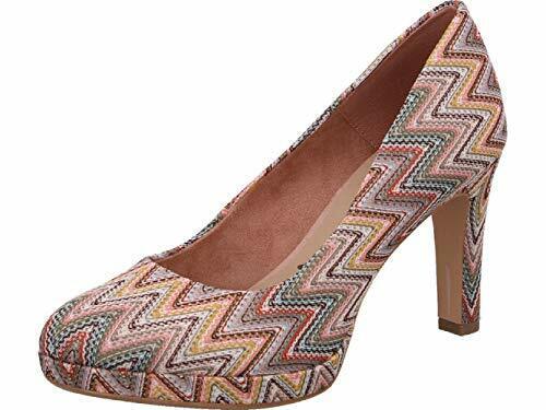 Tamaris 22438 Ladies Pink Beige Green Funky Aztec Print Platform High Heel Court Shoes