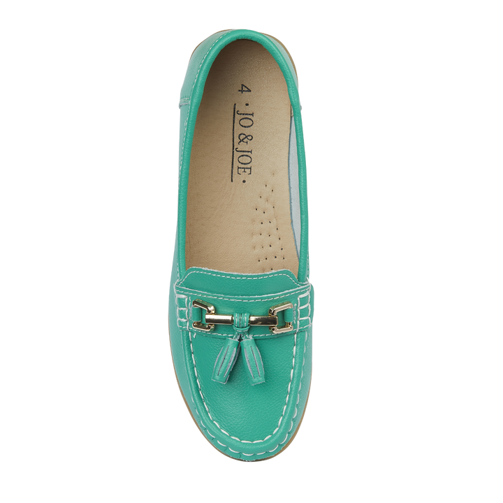 Womens Emerald Nautical Leather Slip On Summer Loafers Moccasin Tassel Flat Shoe