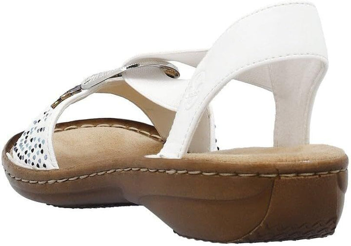 Rieker 60880 Ladies White Slip On Slingback Low Wedge Sandals Beads Disc Design