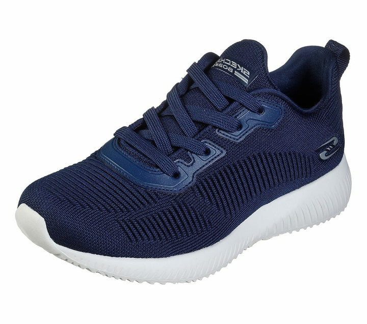 Skechers BOBS Tough Talk Navy Womens Trainers Memory Foam Mesh Lace Up