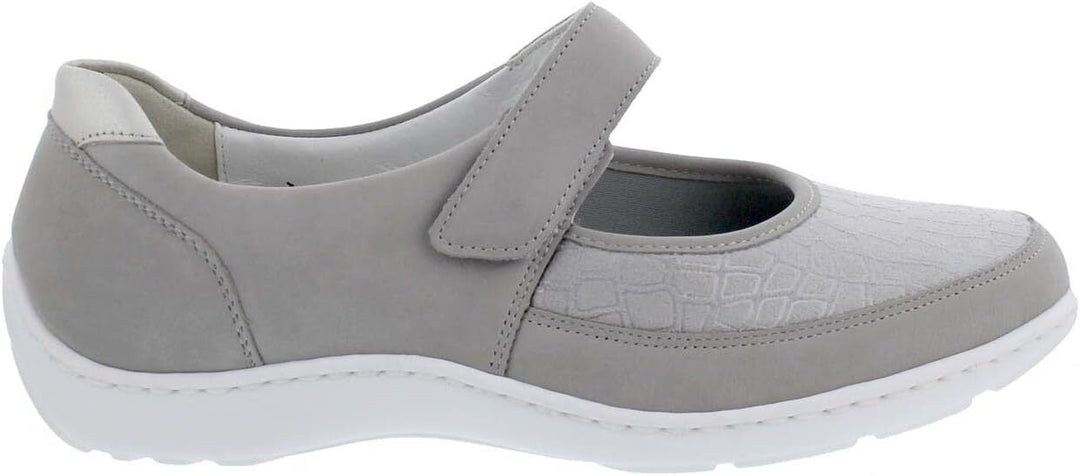 Waldlaufer Henni 496H33 Grey Leather STRETCH WIDE FIT Mary Jane Shoes With Strap