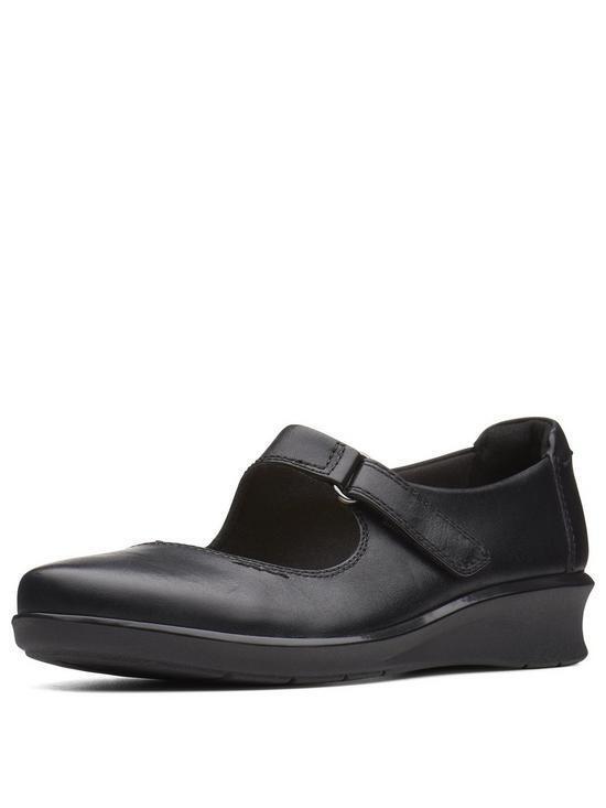 Clarks Hope Henley Wide E Fit Black Soft Leather Mary Jane Strap Shoes