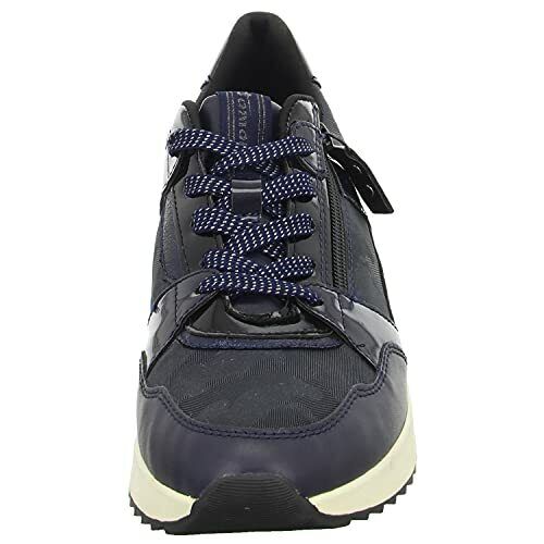 Tamaris 23736 Ladies Navy Combi Faux Leather Wedge Lace Up/Zip Athleisure Trainer