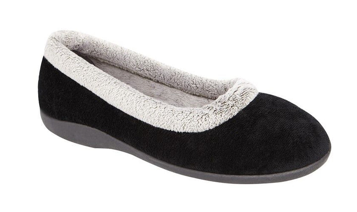 Sleepers Julia Ladies Black Warm Lined Memory Foam Faux Fur Soft Ballet Slippers