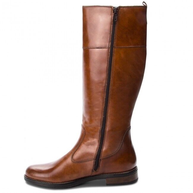 Tamaris 25542 Woman Tan Brown Leather Zip Up Knee High Riding Style Boots