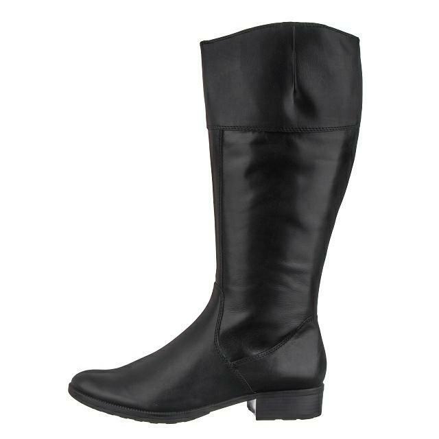 Tamaris 25535 Womens Black Leather Zip Up Wide Calf Knee High Riding Boots