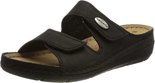 Tamaris 27510 Ladies Black Nubuck Leather Wide Fit Double Touch Fasten Slider Mule Sandals