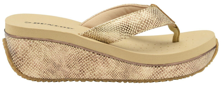 Dunlop Gold Snakeskin Wedge Heel Toe Post Flip Flops Beach Summer Sandals