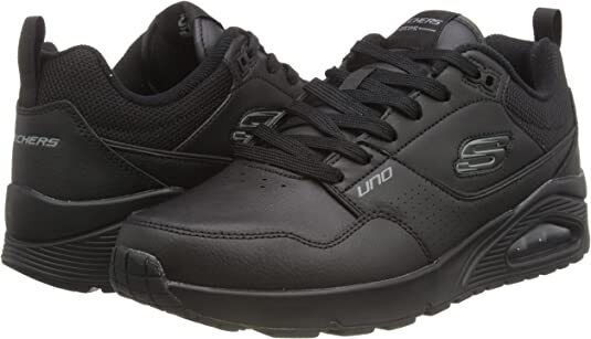 Skechers Uno  Suroka Mens Black Leather Air-Cushioned Midsole Lace Up Trainers