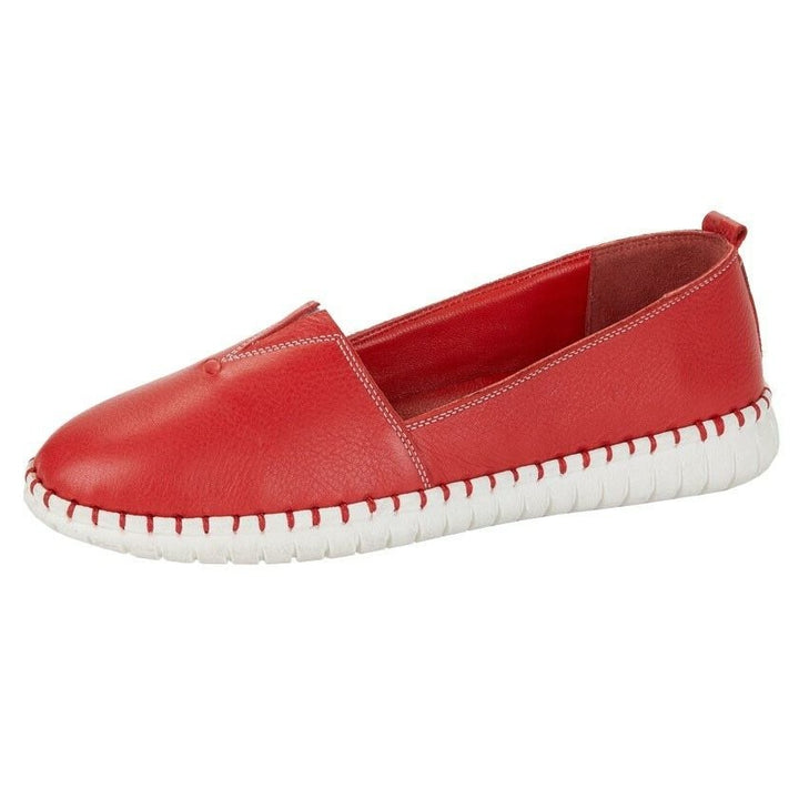 Mod Comfys L930 Womens Red Soft Leather Centre Gusset Casual Slip On Shoes