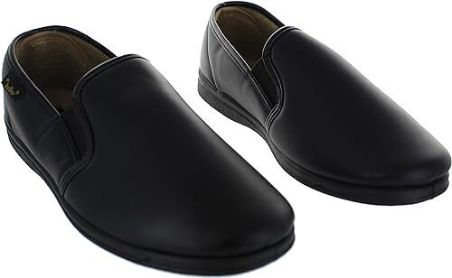 Dr Keller Christof Mens Black Faux Leather WIDE FIT Orthopaedic Lined Slippers