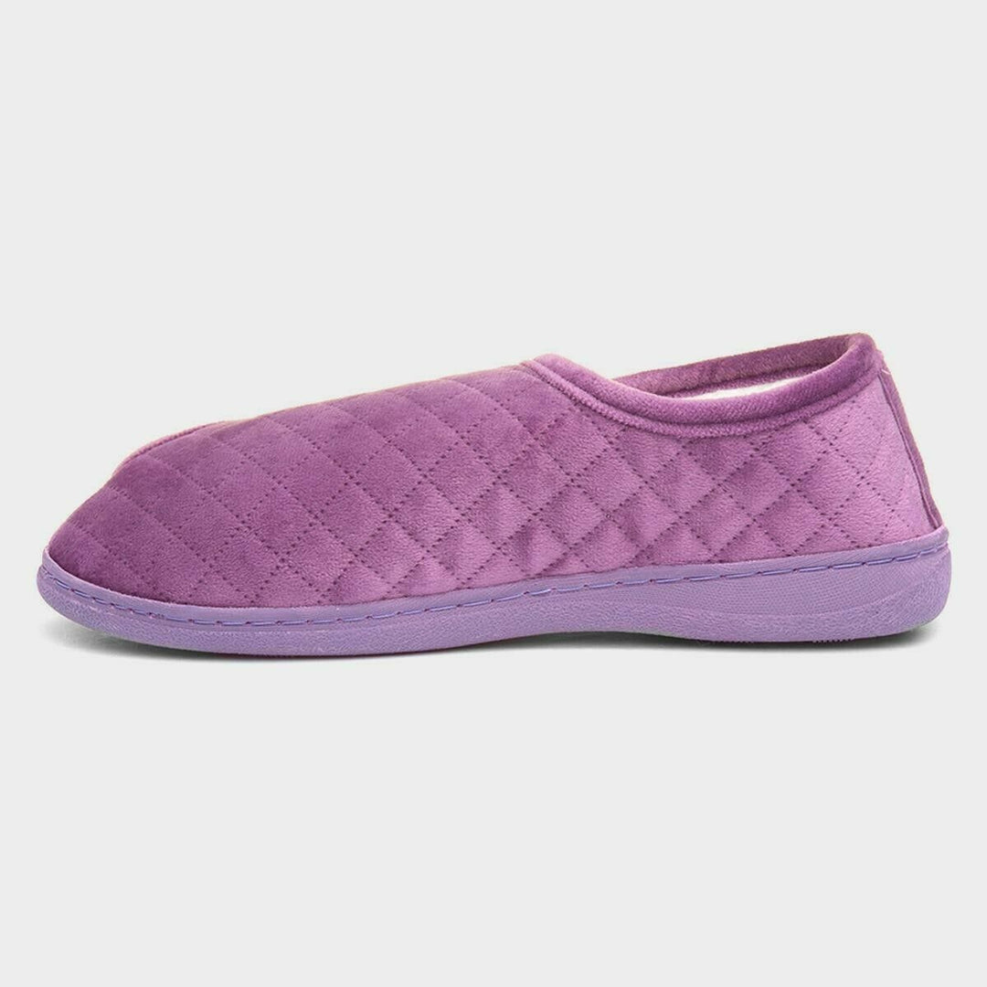 Dr Keller Lilyanna Womens Purple Quilted Velour Fleece Lined Slippers With Strap