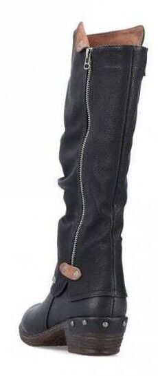 Rieker 93655 Ladies Water Resistant Black Ruched Double Zip Fasten Lambs Wool Lined Calf Boots