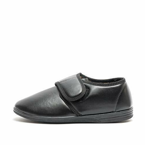 JO & JOE Vince Mens Black Soft Vinyl Slippers With Adjustable Strap & Memory Foam