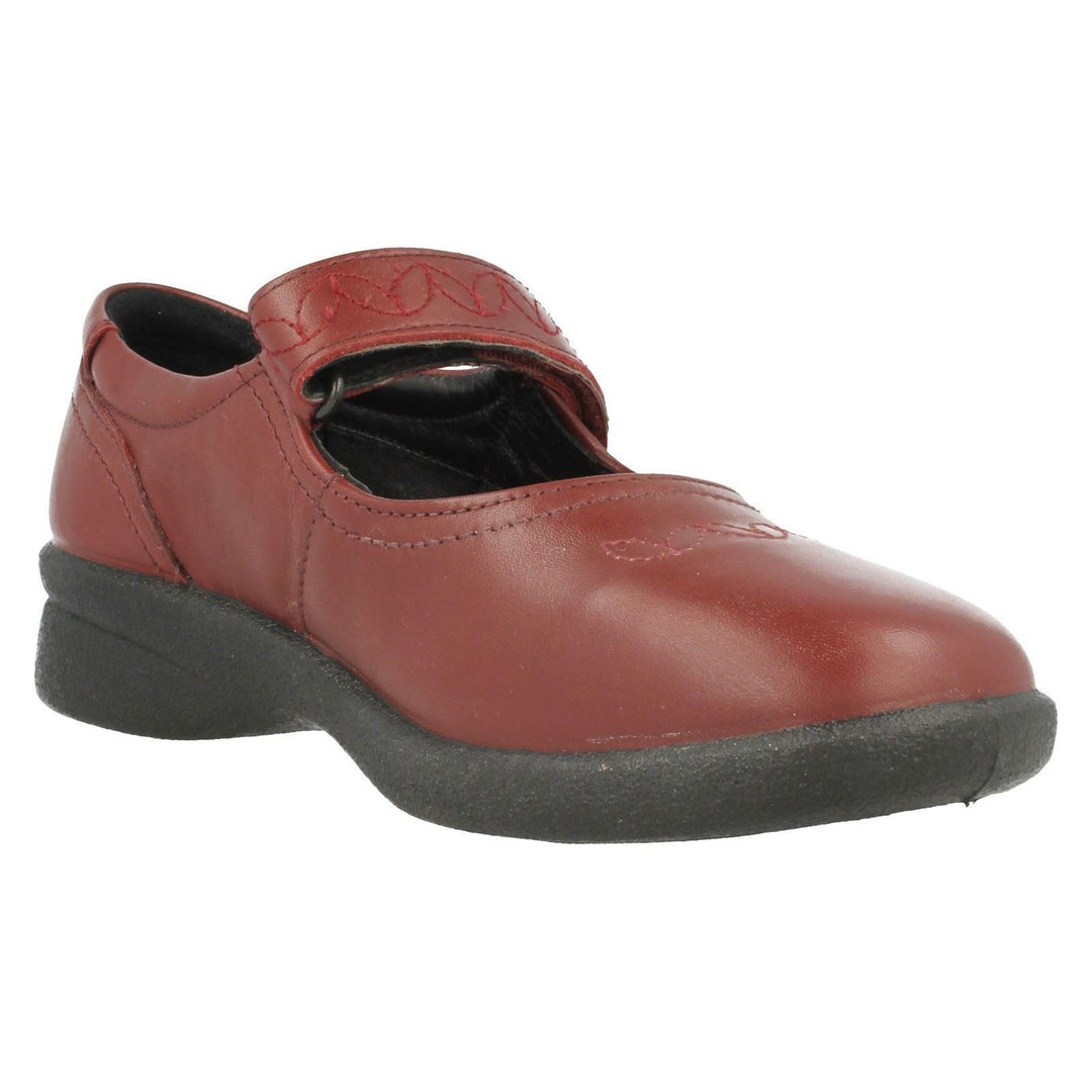 Padders SPRITE 2 Ladies Red Leather WIDE FIT 3E/4E Flat Casual Mary Jane Shoes