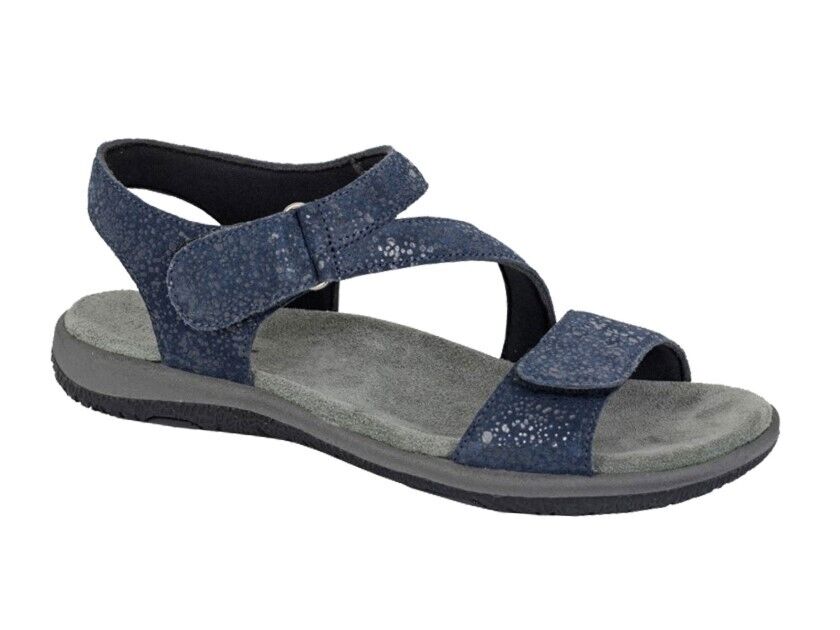 Mod Comfys Womens L423 Navy Foil Snake Print Suede Double Touch Fasten Sandals