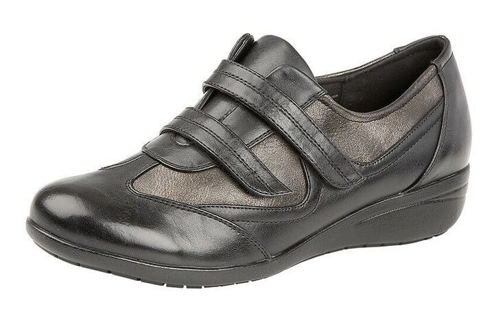 Boulevard L053 Black/Pewter Ladies Comfort Padded Casual Shoes With Straps