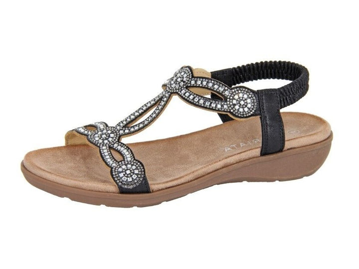 CIPRIATA L519 Ladies Black Jewelled Elasticated Strap Slingback Sandals