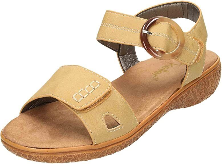 Dr Keller Joan Ladies Beige Slingback Double Strap Buckle Detail Wedge Sandals