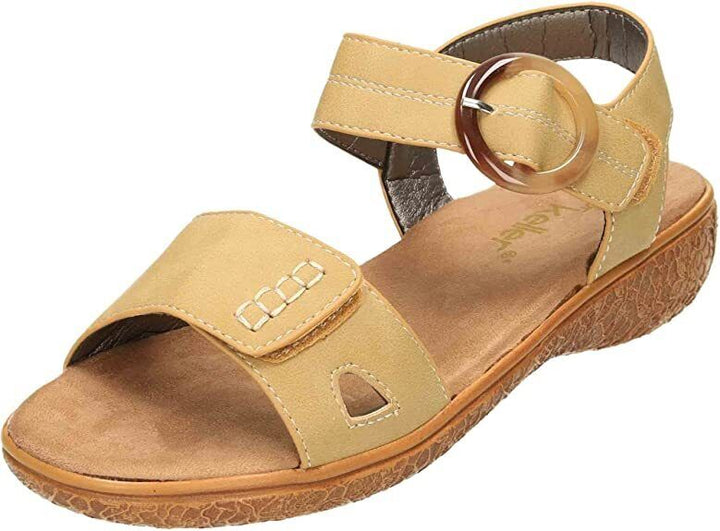 Dr Keller Joan Ladies Beige Slingback Double Strap Buckle Detail Wedge Sandals