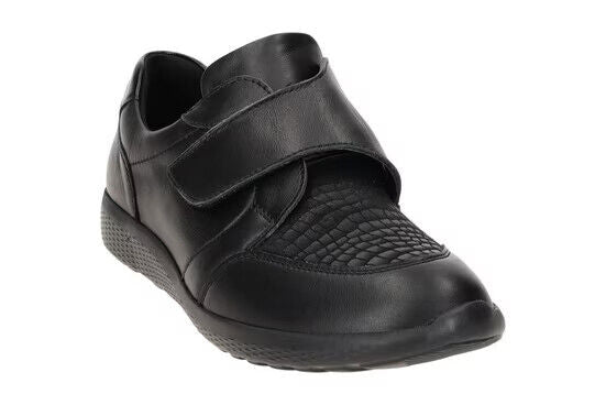 Waldlaufer Womens EXTRA WIDE Black Leather/Lycra M-Ira Touch Fasten Ortho Shoes