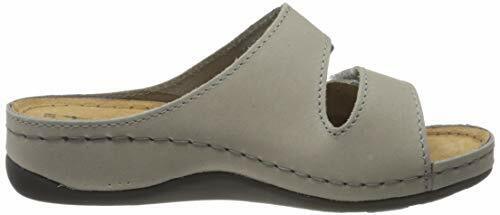 Tamaris 27510 Wide Fit Grey Leather Mule Sandals Raised Sole Touch Fasten